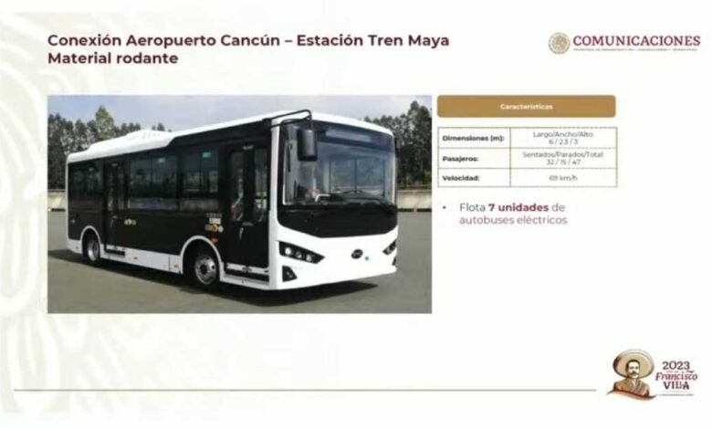 Autobuses eléctricos conectarán el Aeropuerto de Cancún y el Tren Maya